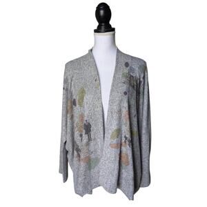 Inoah Gray Open Front Cardigan Abstract Art ot Wear Size MediumMade In USA Artsy